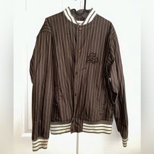 Stussy pin striped bomber jacket